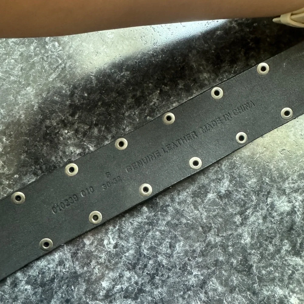 Genuine Leather Black Cracked Silver Eagle Wing Studded Belt 36